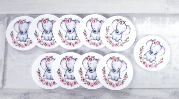 Einkaufswagenchip Elefant Mädchen mit Blumen